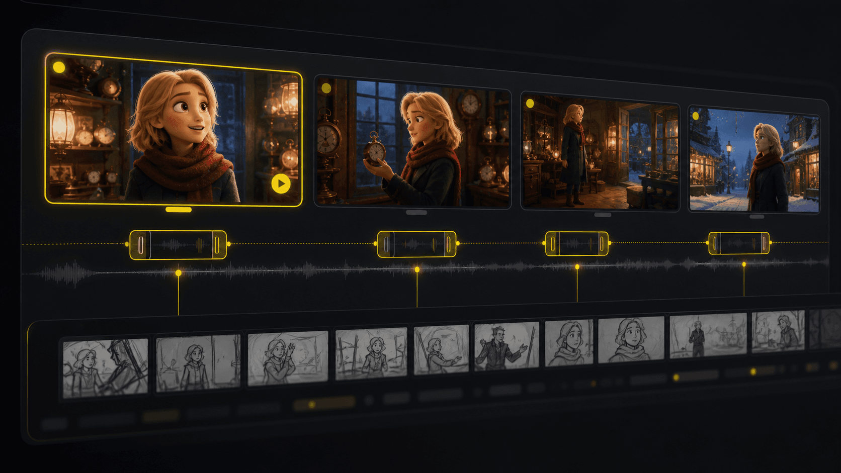 Generated multi-shot animatic review preview