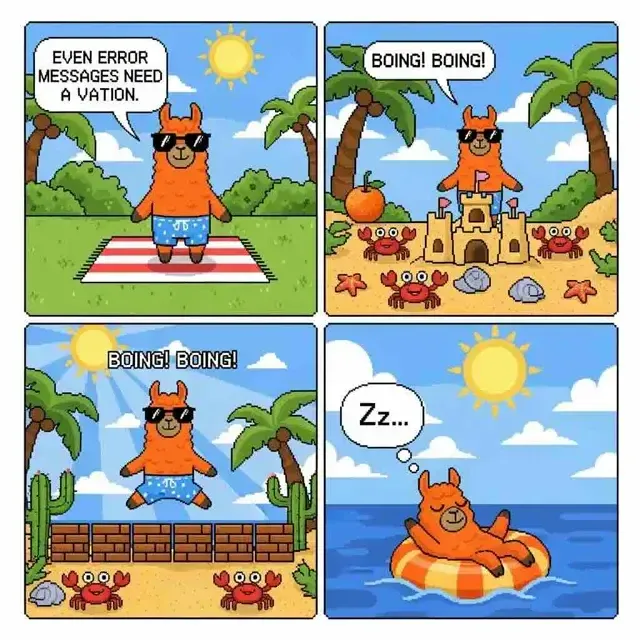 A playful pixel-art llama comic strip