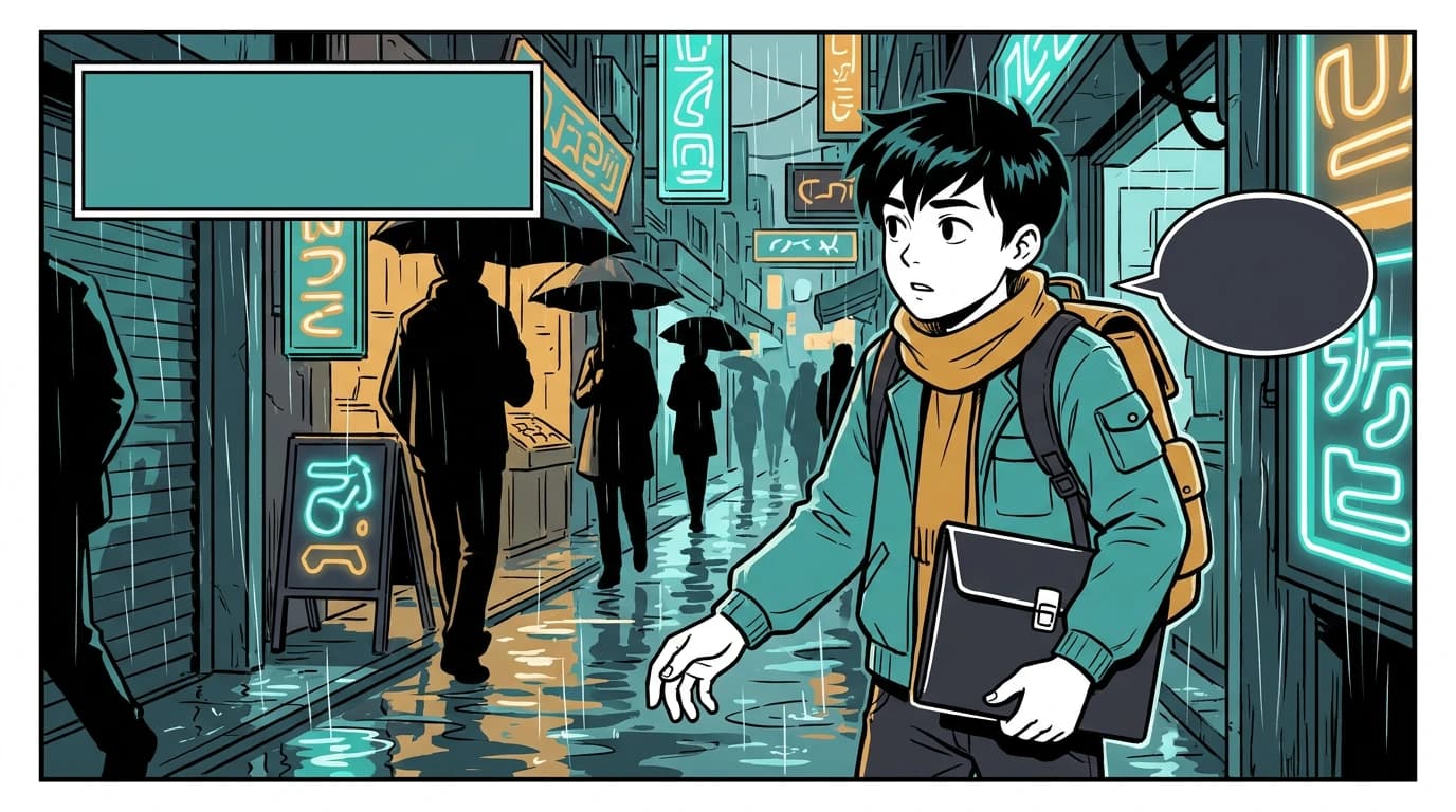 Extracted establishing panel from the courier comic page