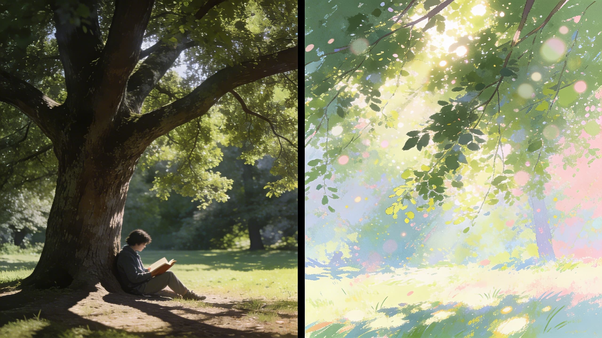 Reading in Park - Impressionist