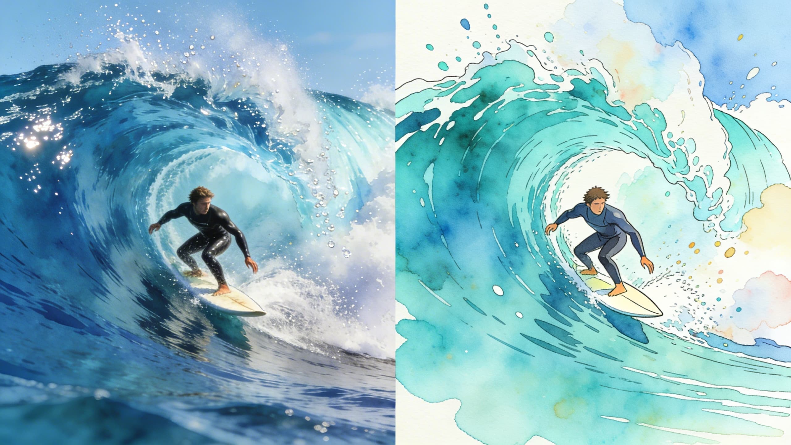 Surfing Wave - Watercolor