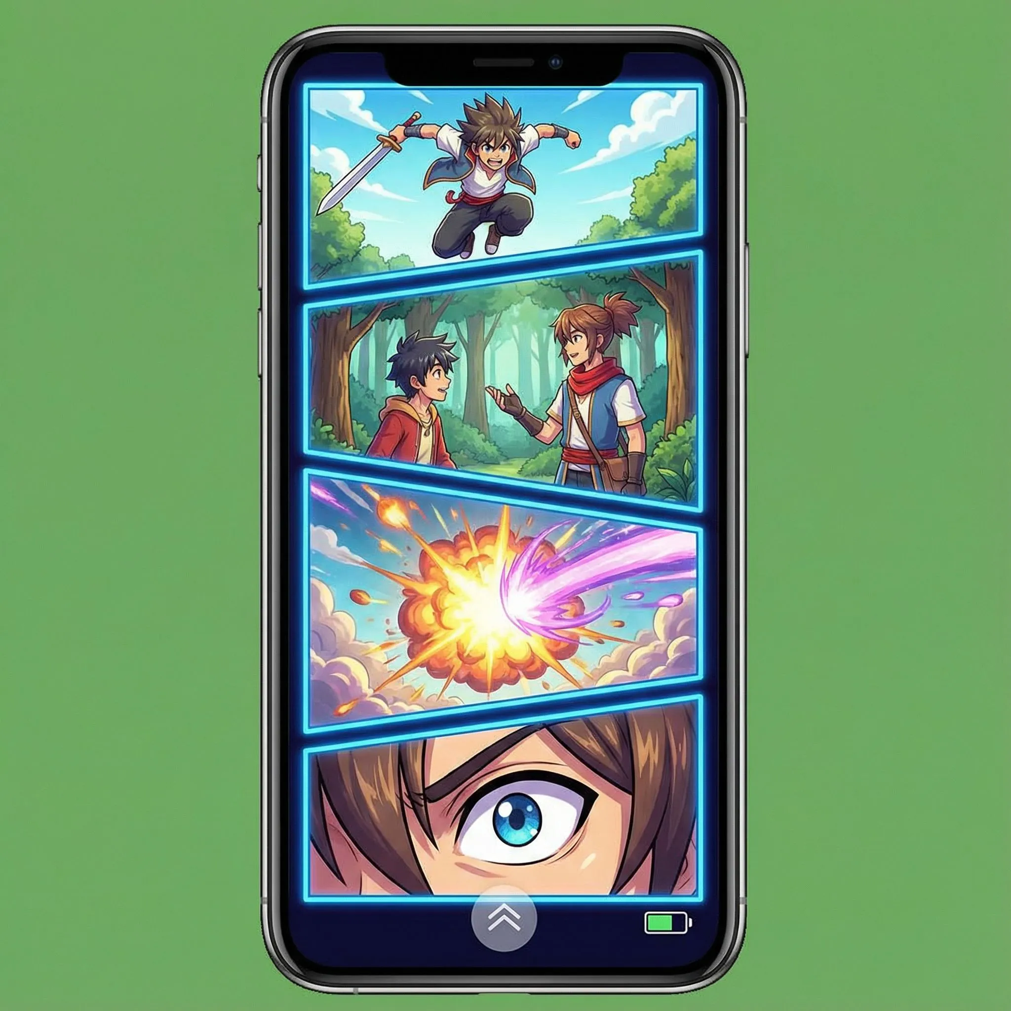 Halaman webtoon vertikal panjang yang disiapkan untuk segmentasi adegan