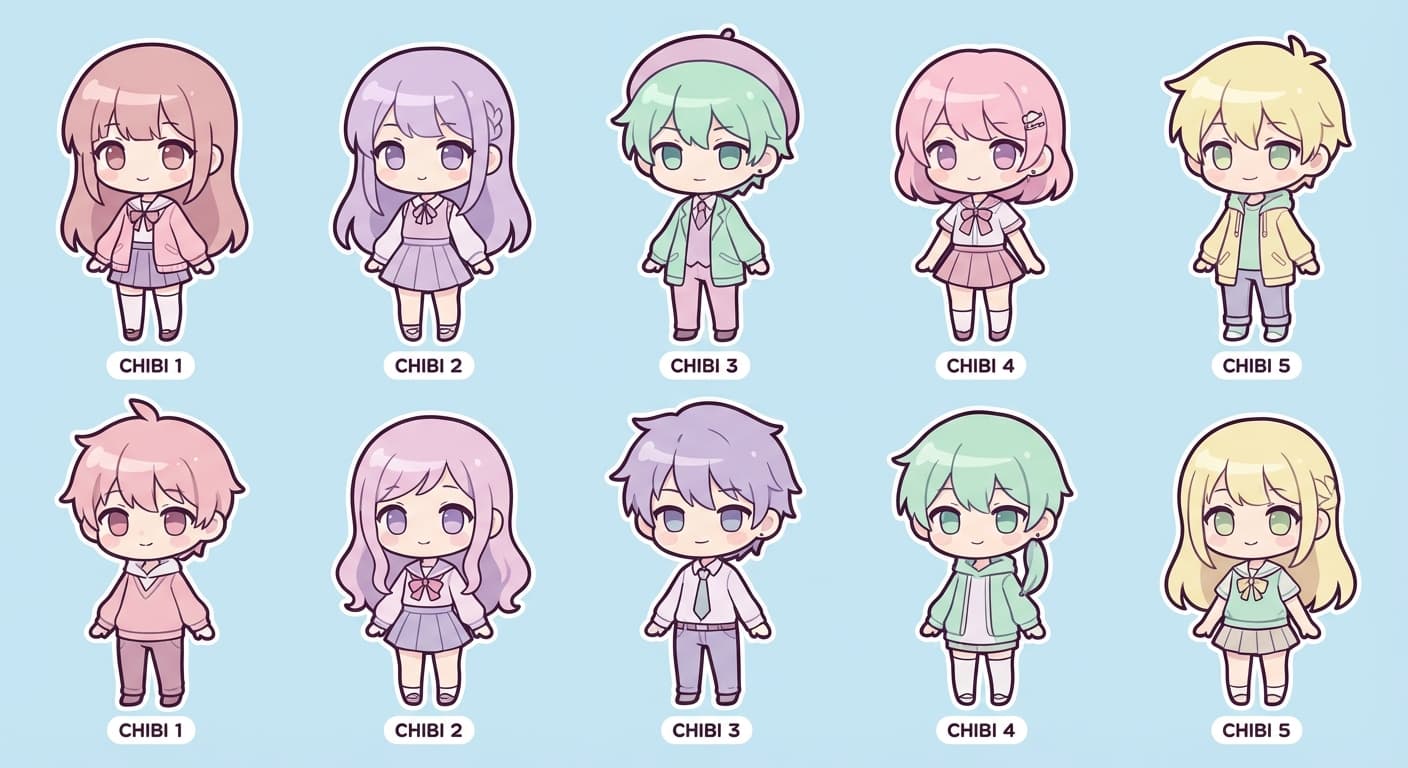 Lembar chibi karakter anime