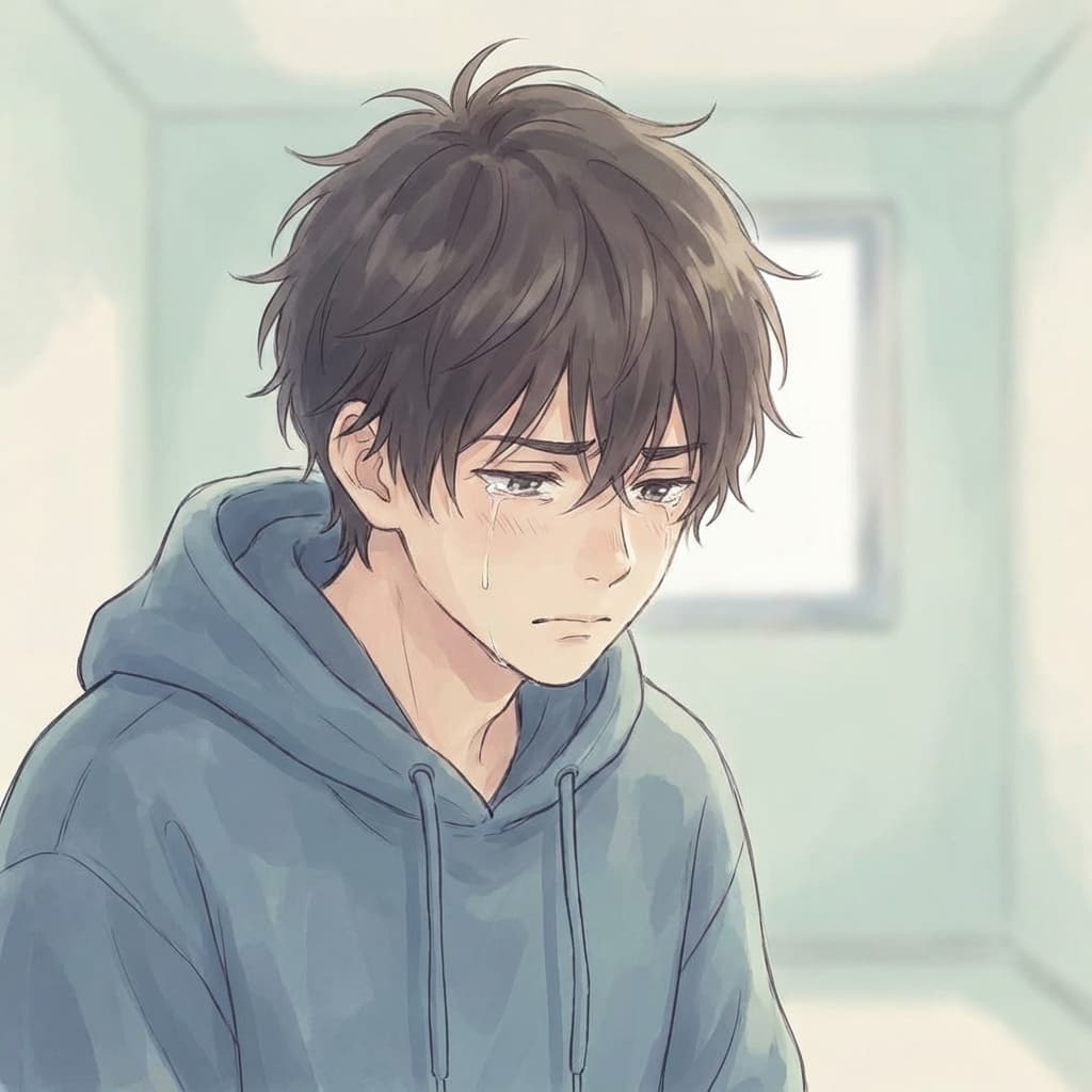 Ekspresi sedih karakter anime headshot