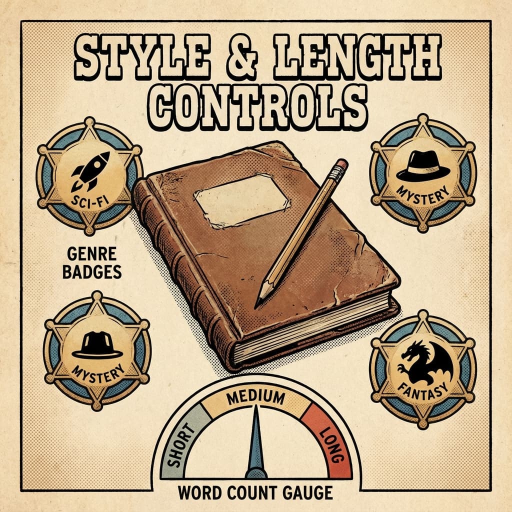 Story controls for genre, tone, and length