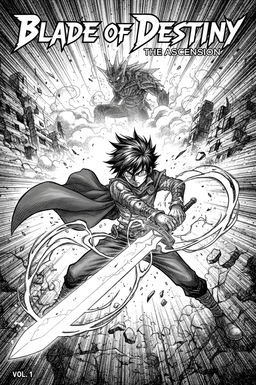 AI shonen manga generator example with action hero
