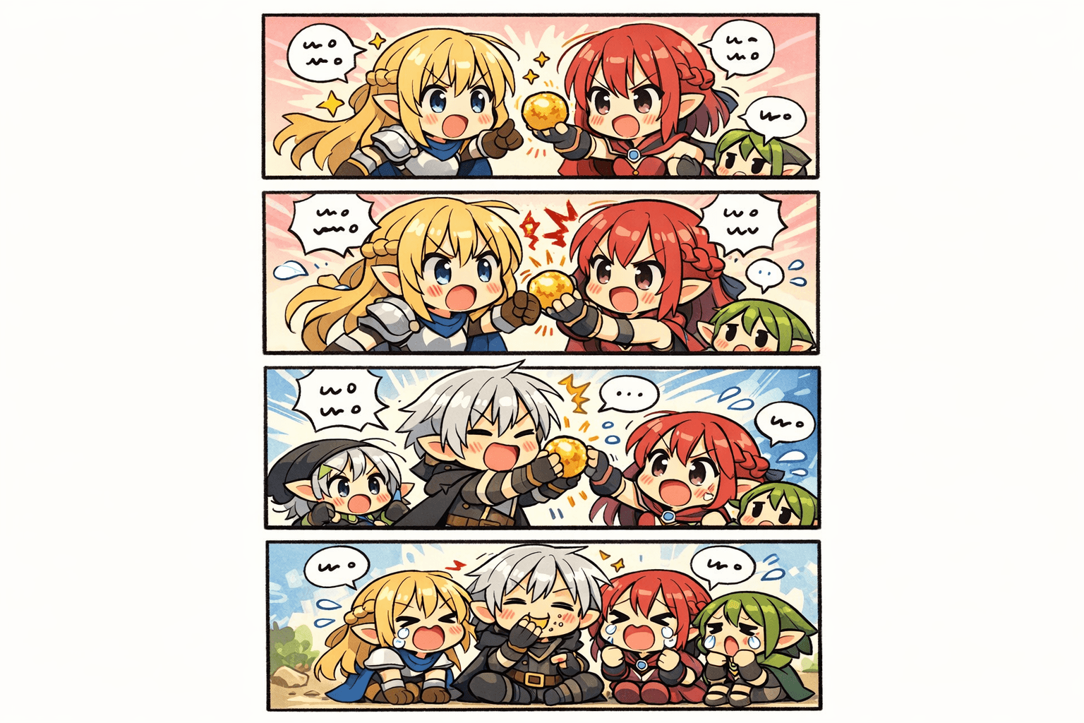 Contoh generator manga chibi AI dengan halaman manga four-koma lengkap