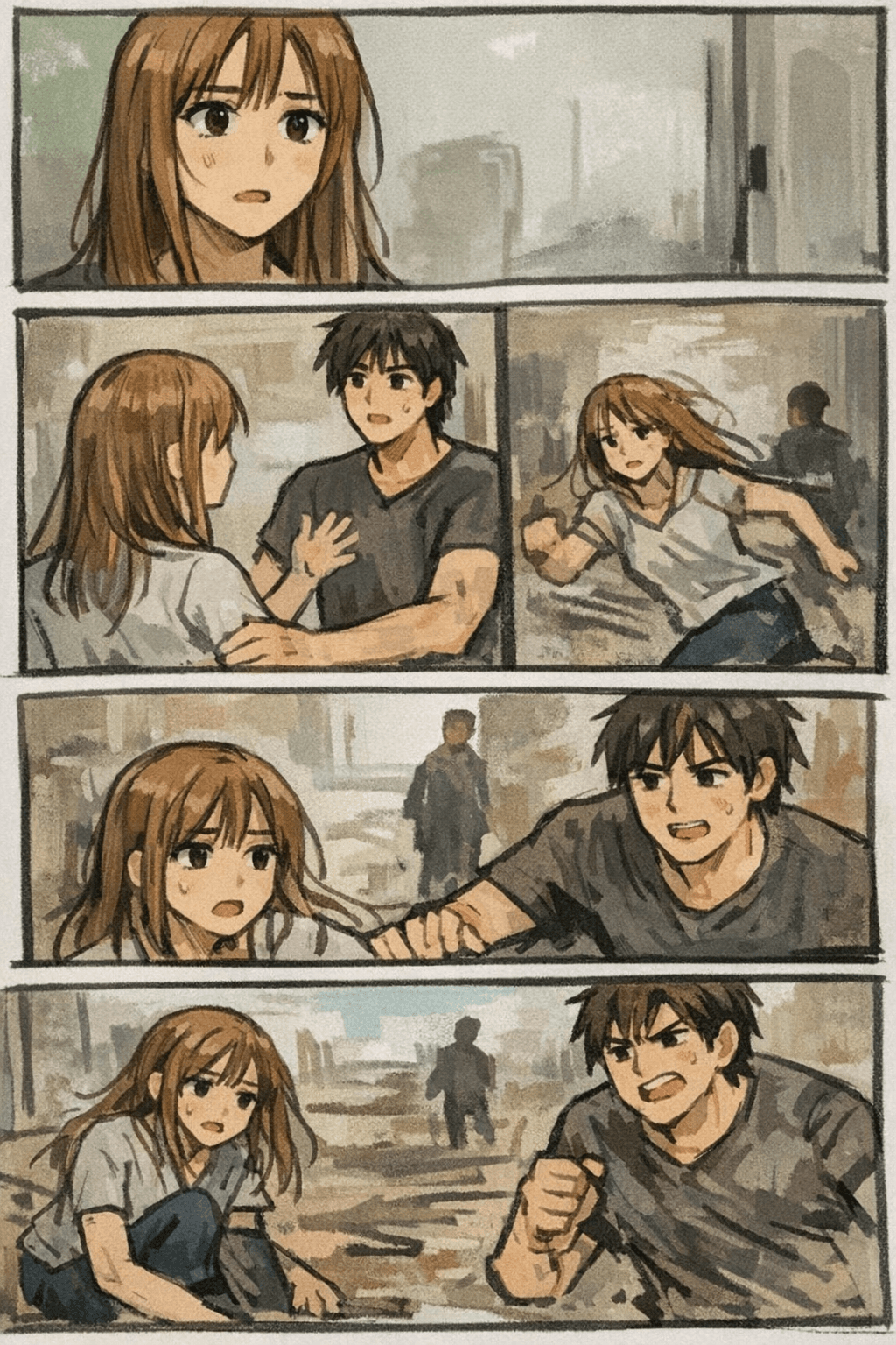 Hasil webtoon AI yang lemah dengan karakter tidak konsisten dan alur panel berantakan