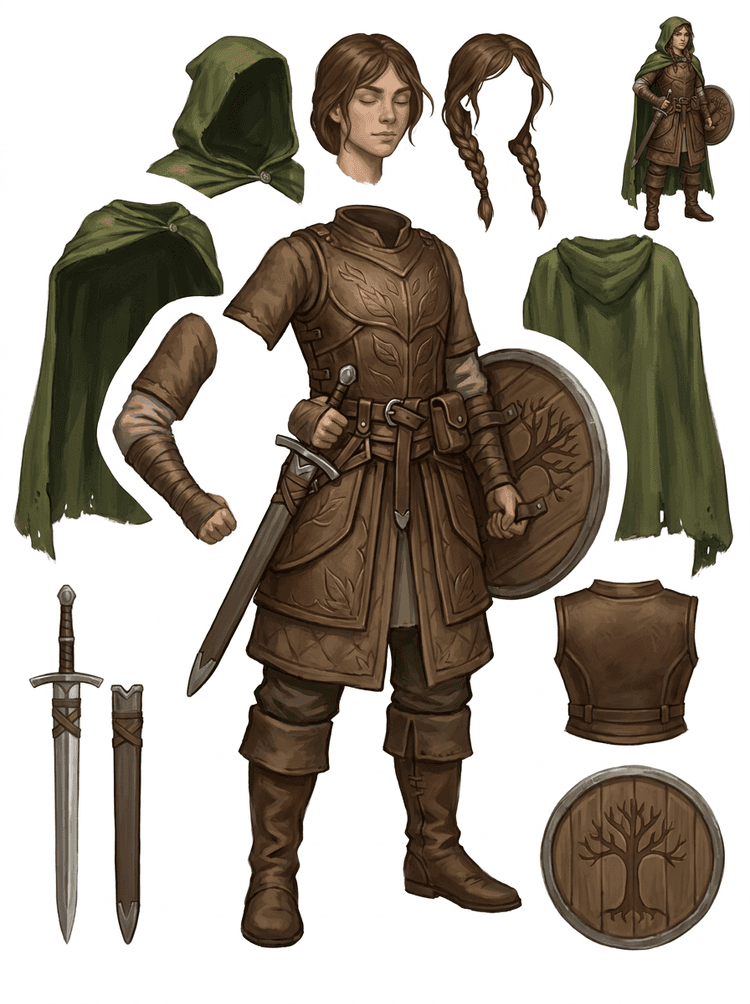 Lembar aset terpisah untuk knight hutan fantasy RPG