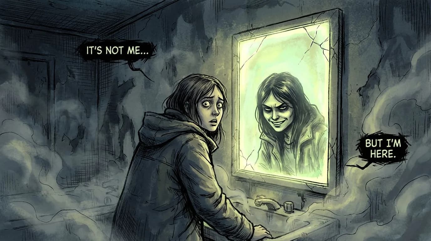 Gothic mystery story scene with a haunted mirror
