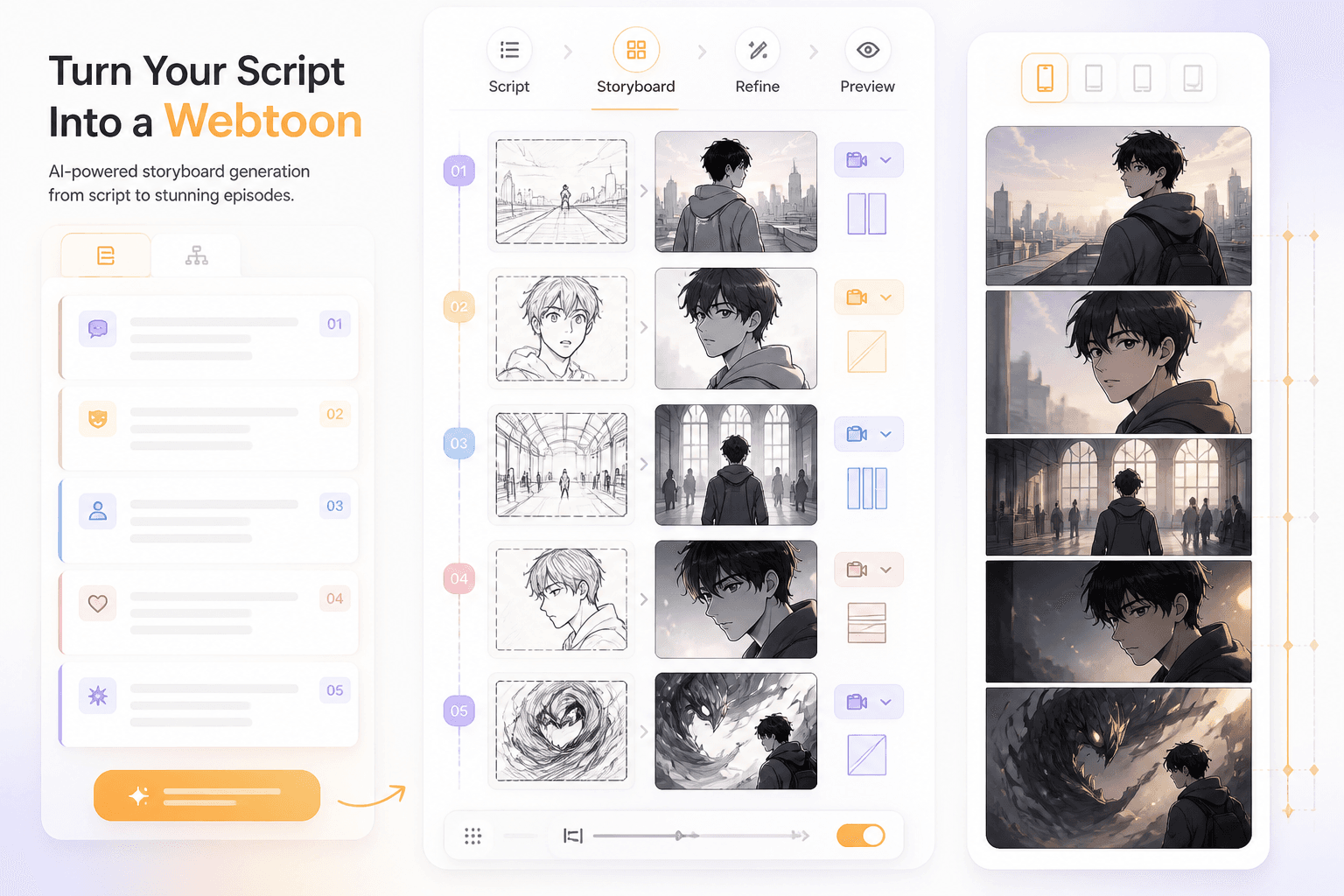 Mockup produk webtoon storyboard generator