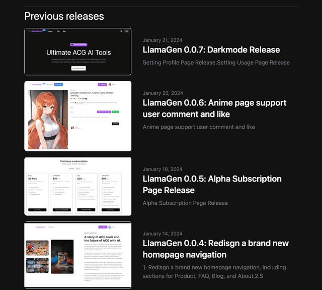 The whole brand new design of releases page