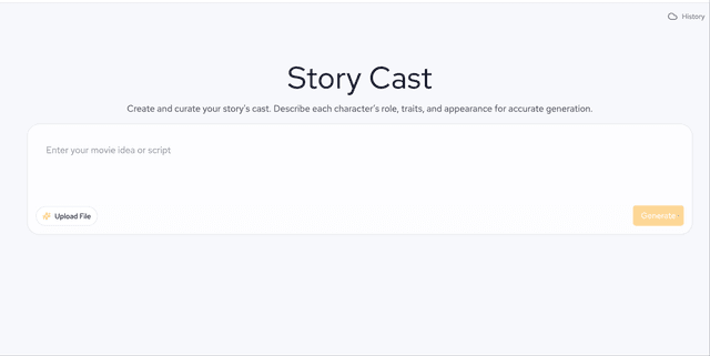 Story cast interface showing character creation and casting options