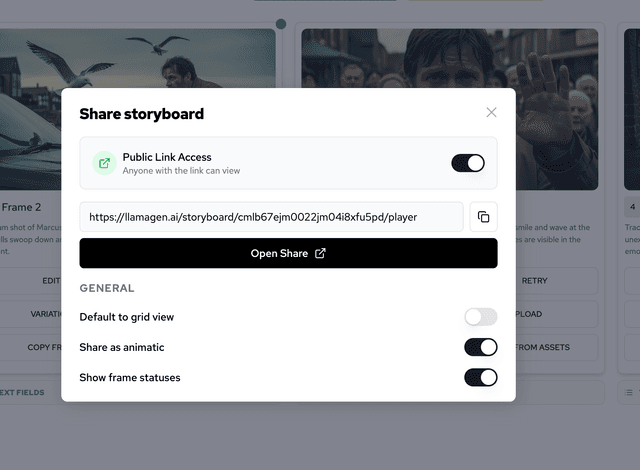 Storyboard Sharing with Multiple View Modes