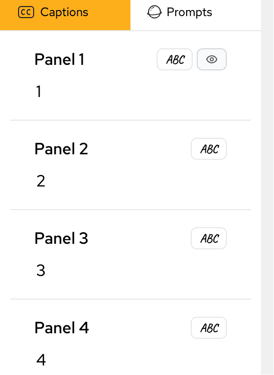 分镜编辑器展示每个漫画分镜的字幕开关