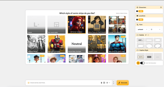 界面展示漫画的自定义风格选择与风格库