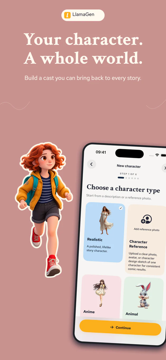 Create reusable story characters in LlamaGen for iPhone