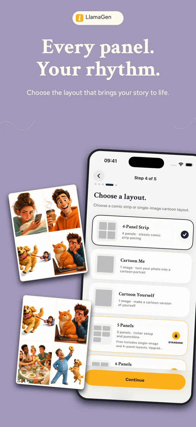 Choose a multi-panel comic layout in LlamaGen