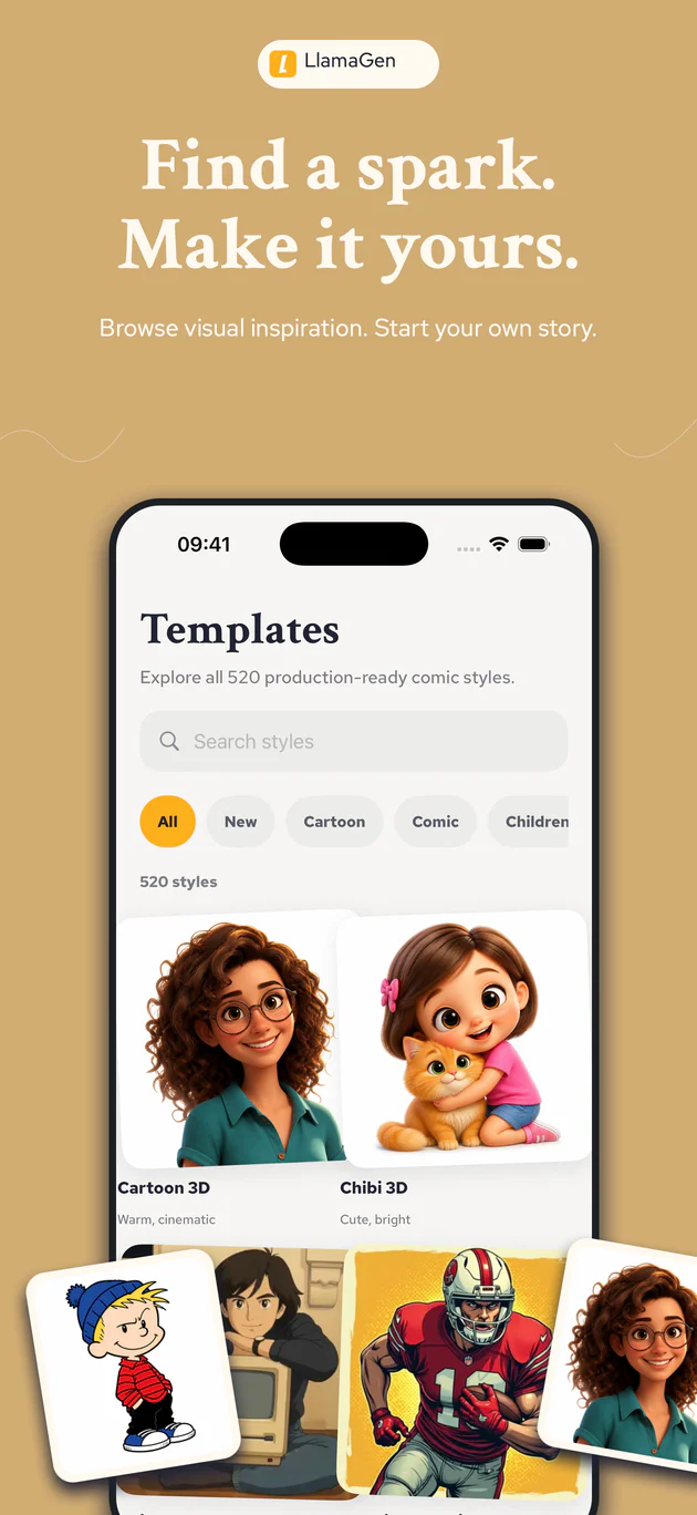 Discover visual templates and start a new LlamaGen story