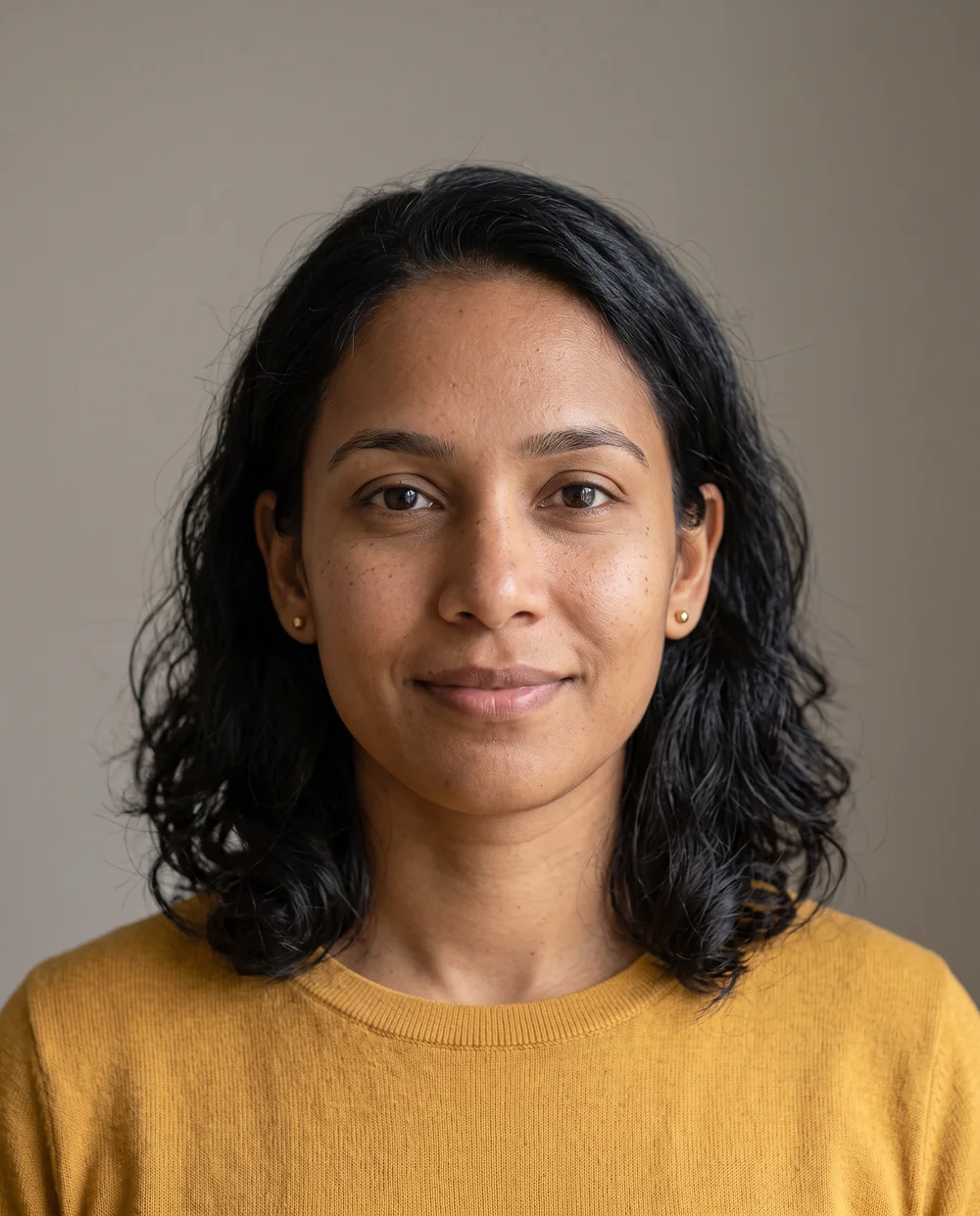 Synthetic portrait with a clearly visible face, even lighting and a simple background.