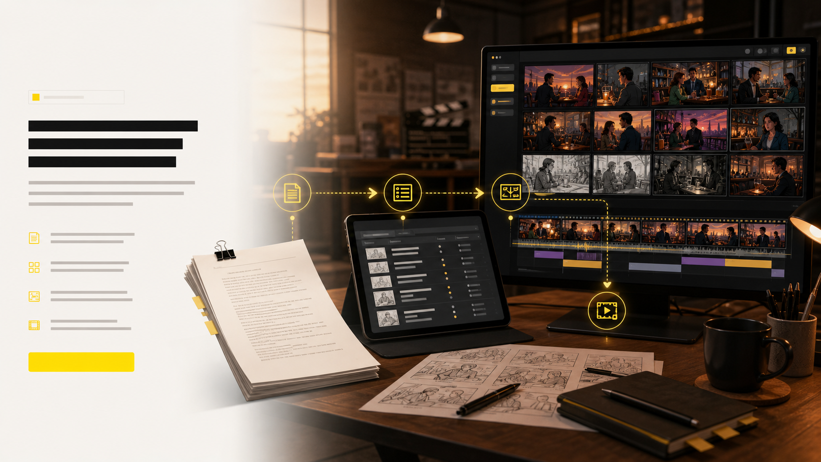 AI storyboard workflow converting rough input into visual panels