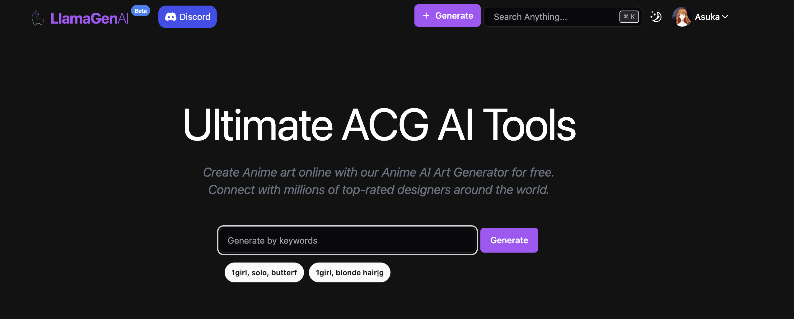 Fast generate anime art in home page