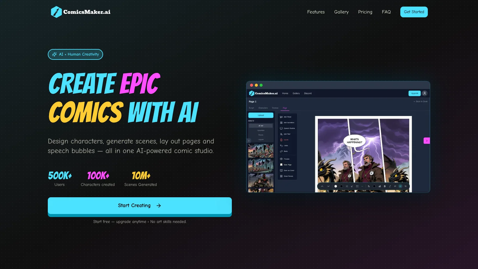 ComicsMaker.ai official website screenshot